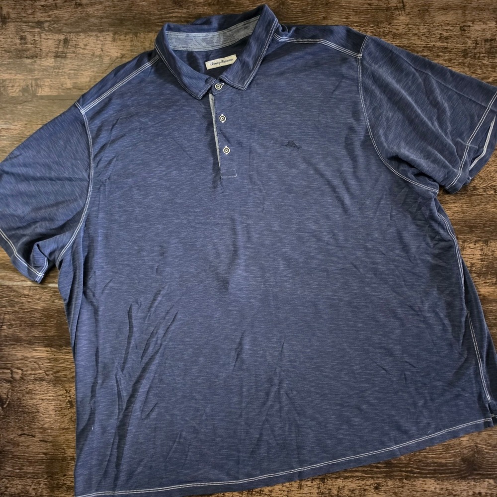 Tommy Bahama‎ Polo Shirt Mens 3XLB Blue Short Sleeve Modal Blend Contrast Stitch